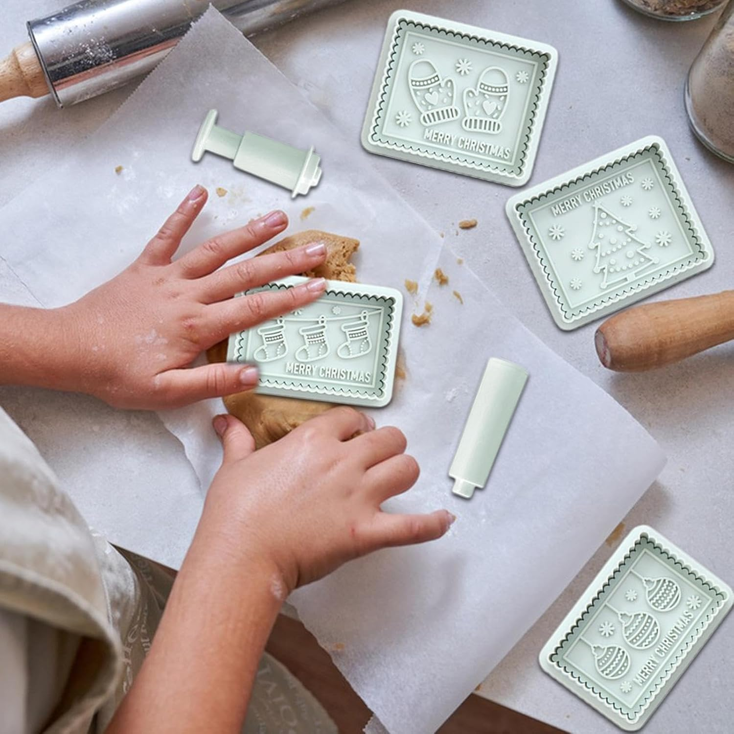 Cookie Stamps - Merry Christmas Stamp | Christmas Cookie Stamps | Chocolate Moulds | Christmas Cookie Mold Jam Chocolate Sandwich Cookie Mold for Baking Tool, Christmas Stamps image number 1