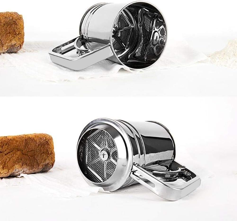 Manual Flour Sifter, Baking Sieve Flour Strainer, Stainless Steel Double Flour Sifter for All Baking Flours and Powdered Sugar Strainer (Silver) image number 3