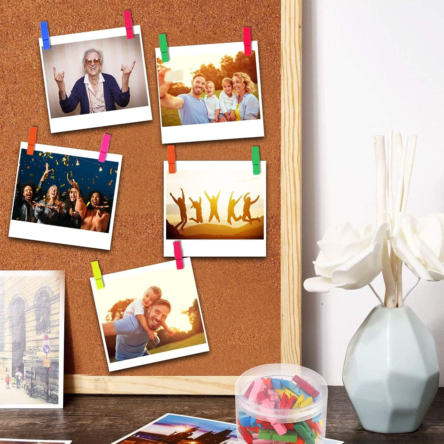 50 PCS Colorful Push Pin with Wooden Clips, Durable, Decorative Pushpins Tacks Thumbtacks for Cork Board Artworks Notes Photos, Craft Projects, Offices and Homes (8 Colors) image number 6