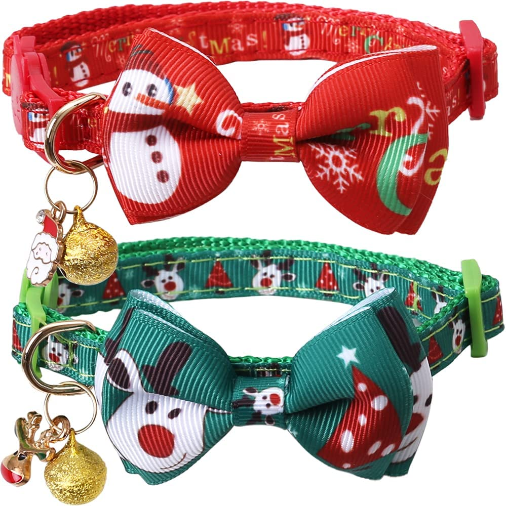 Lamphyface Christmas Cat Collar Breakaway with Bow Tie and Bell for Kitty Adjustable Safety image number 2