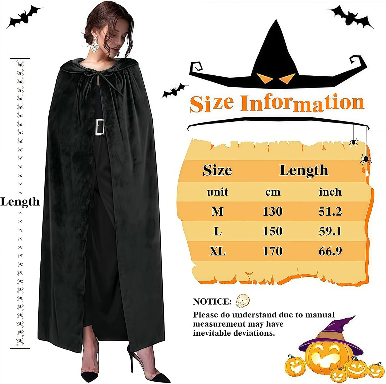 Men'S Women Cosplay Cloak Robe Costume Halloween Tunic Hooded Uniform Halloween Costume Accessories (Black, 150Cm)