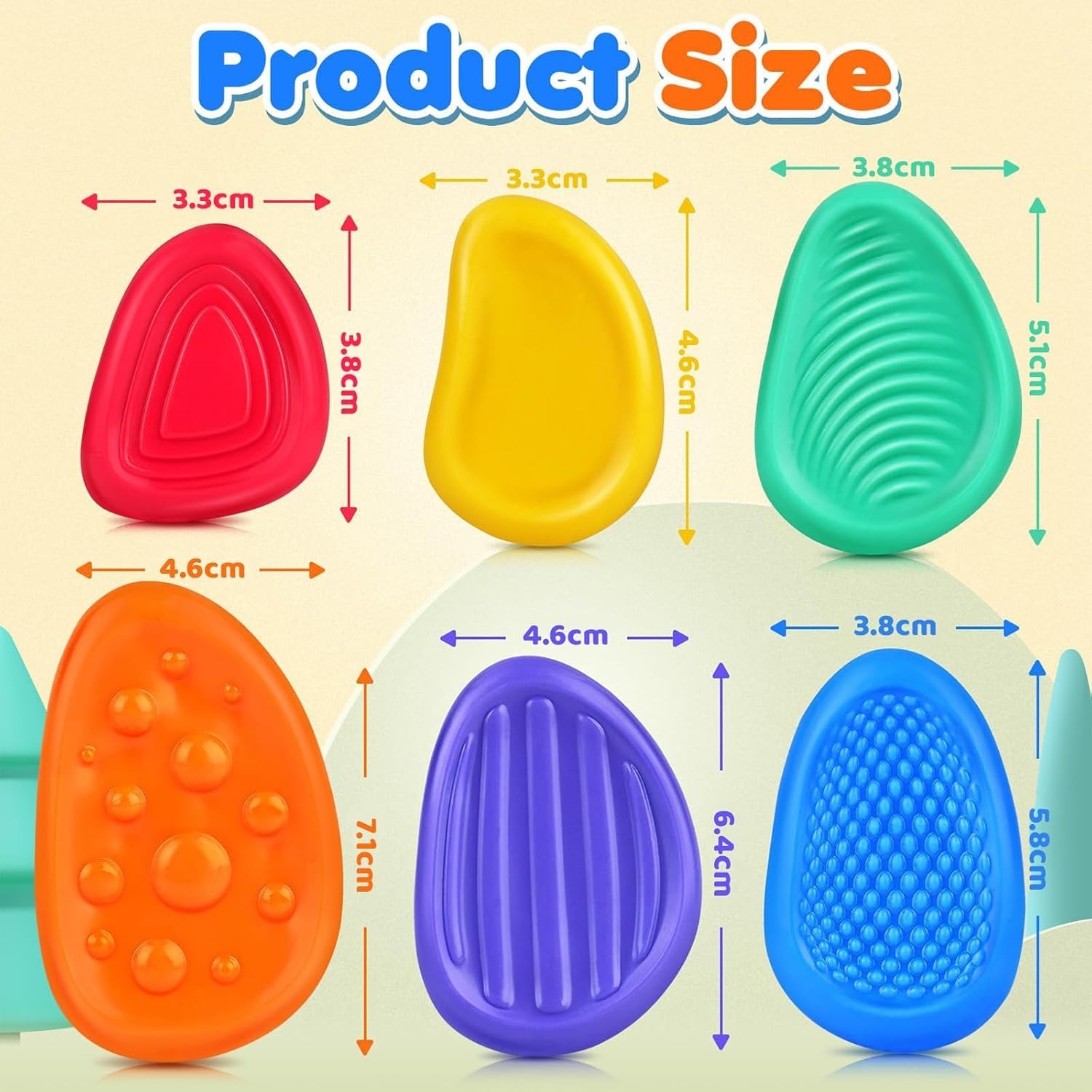 Fidget Toys Sensory Stone for Kids: 6 Pack Textured Soft Worry Stone for Autism Kids Calming - Fidget Stress Toys for Students Anxiety Relief - Small Prizes Fidget Toys image number 2