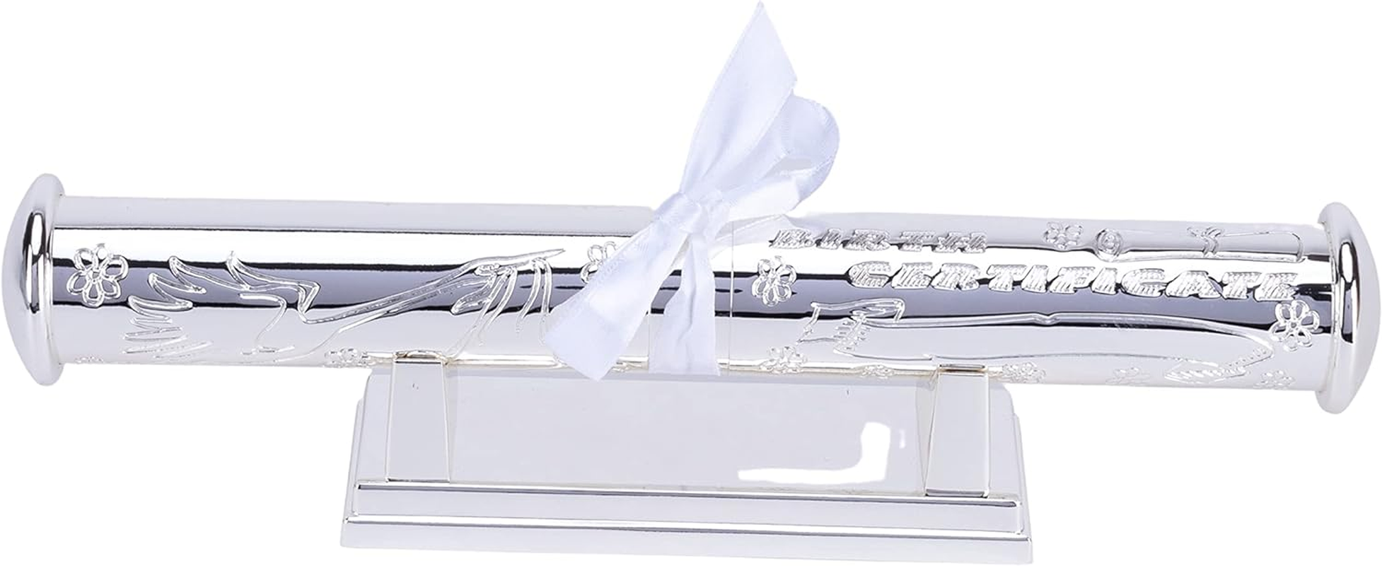 Quality Silver Plated Birth Certificate Scroll Tube and Display Stand