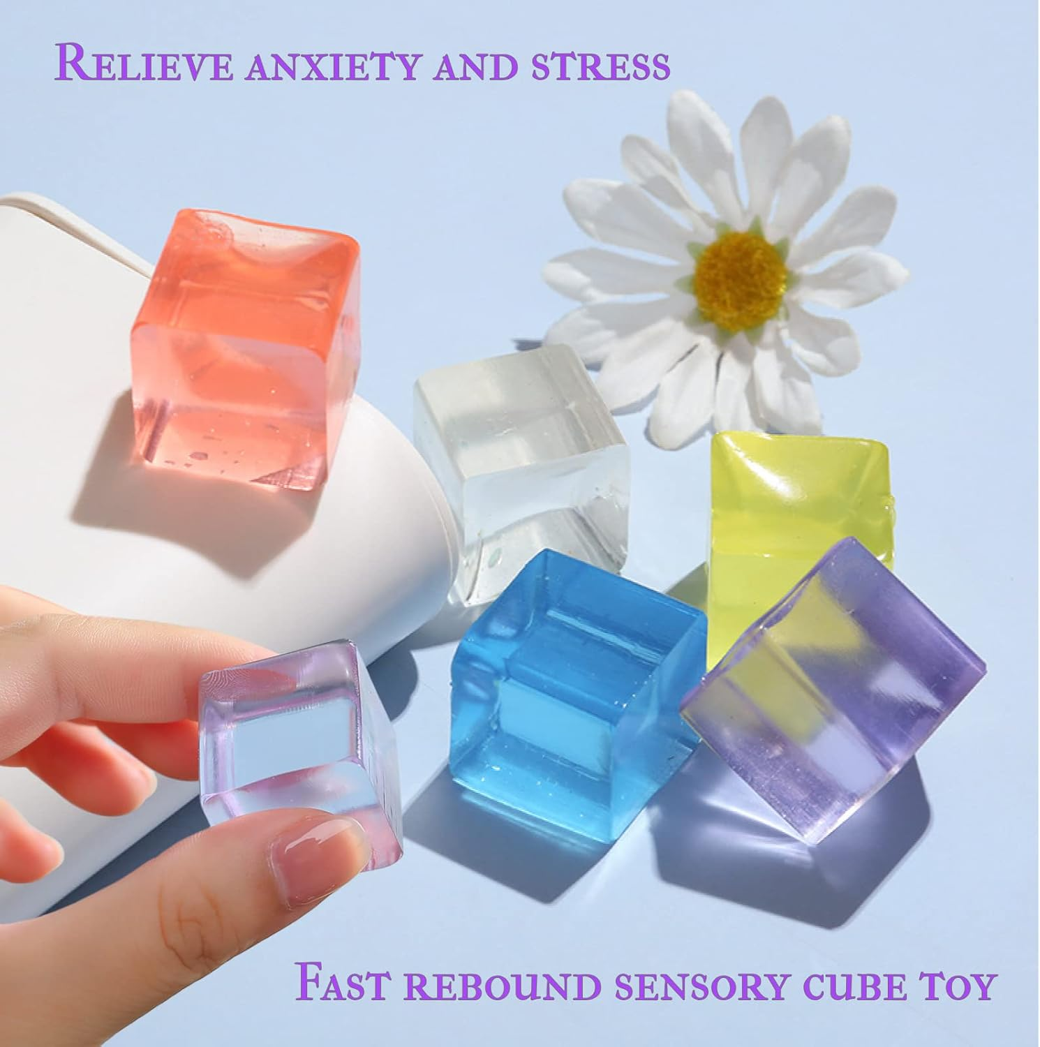 12Pcs Nice Cube Toys Party Favors Gifts for Kids Adults, Ice Cube Stress Ball, Squeezy Sensory Cubes, Soft Squishy Anxiety Toys for Kids and Adults with ADHD and Autism image number 1
