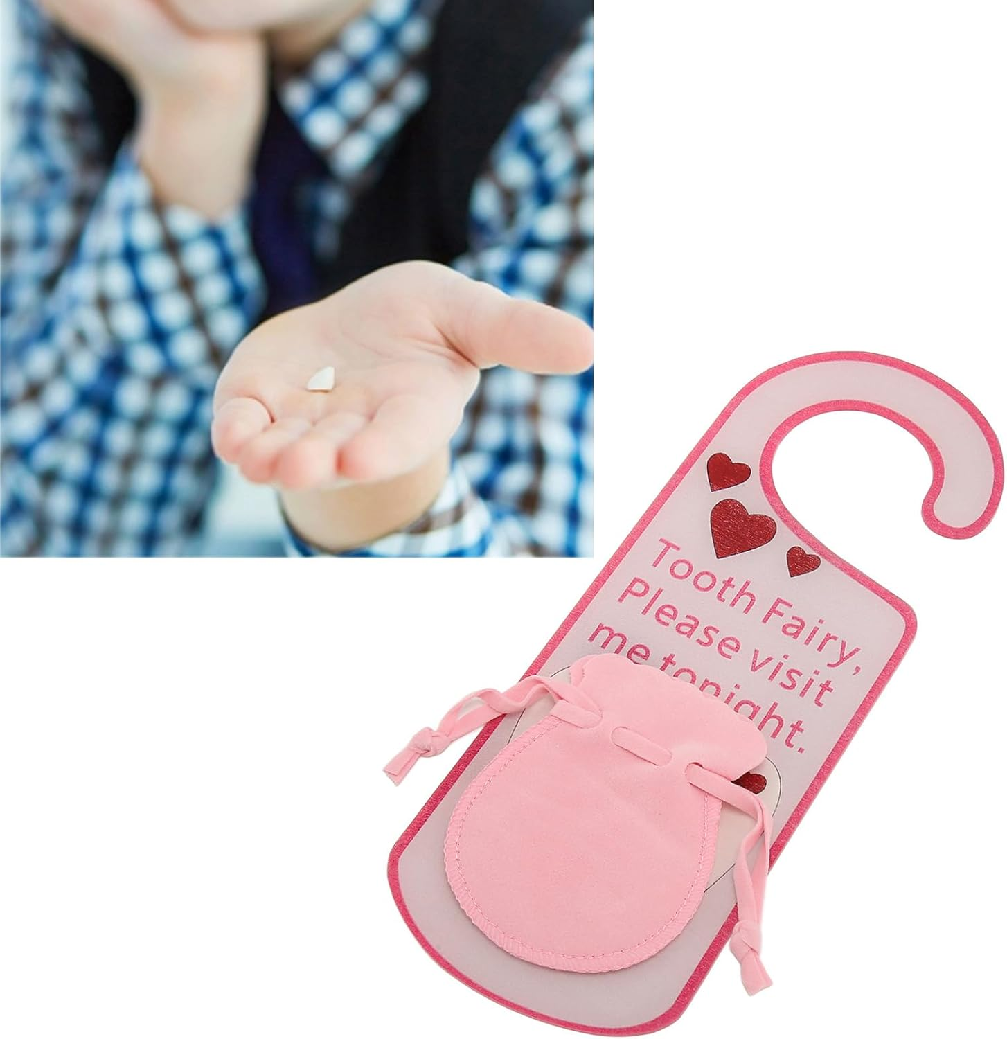Tooth Fairy Door Hanger Bag, Tooth Fairy under Pillow Pouch for Lost Teeth Kids Boys Girl Milk Teeth Encourage Gift, Acrylic Tooth Fairy Door Hanger Bag Money Holder image number 5