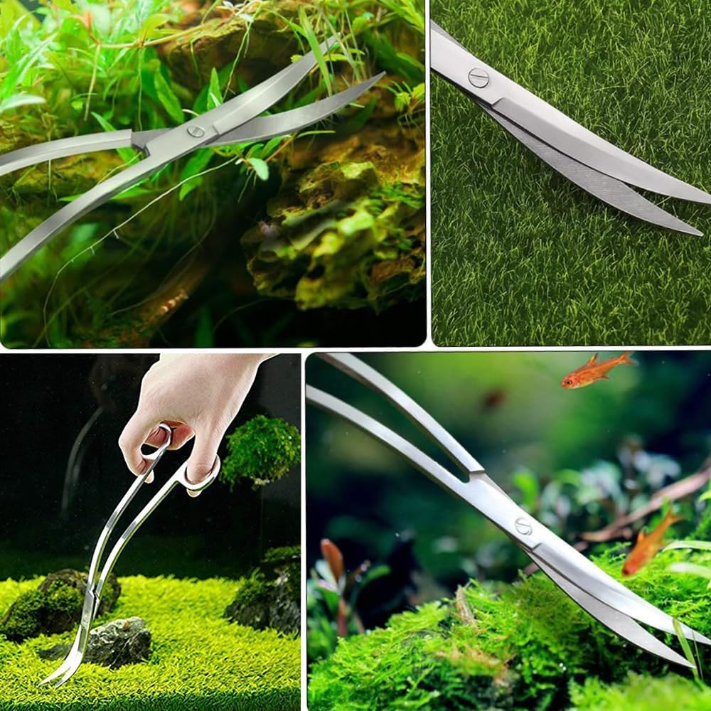 Stainless Steel Aquarium Scissors for Plant Trimming, Water Grass & Landscape Maintenance - Wave Design Fish Tank Tools, Easy to Use Mirror Finish Aquarium Plant Tool image number 4