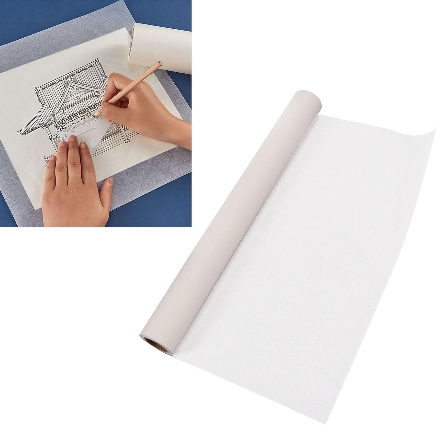 Tracing Paper Roll, 18Inch Wide White High Transparency Clear Ink Absorption Pattern Paper Sketch and Trace Roll for Drawing Paper Sewing Patterns Sketching Crafts (46M / 150.9Ft) image number 6