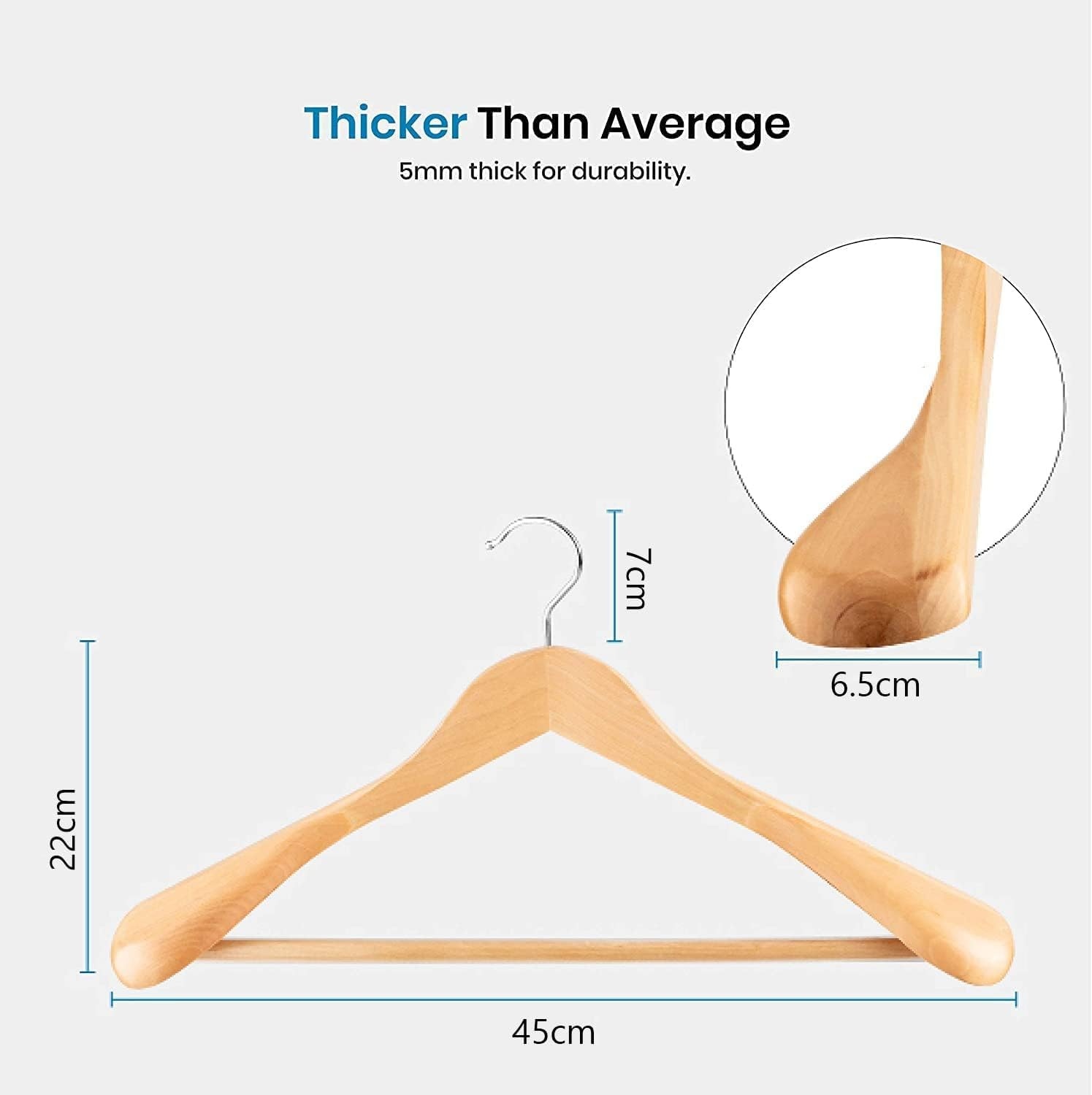 Wide Shoulder Wooden Hangers, 6 Pcs 100% Solid Wooden Extra-Wide Clothing Hanger with Non Slip Pants Bar, Wood Coat Suit Hangers Heavy Coats, Sweater, Skirt, Suit, Pants (Walnut) image number 1