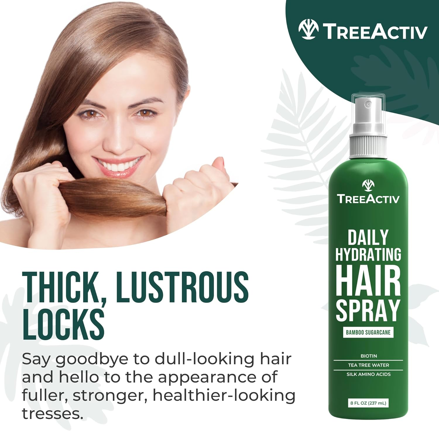 Treeactiv Hair Growth Daily Nourishing Spray Natural Leave in Conditioner anti Frizz Reduce Curly Frizzy Hair Argan Oil Biotin Keratin Silk Aminos Tea Tree (Bamboo Sugarcane) image number 4