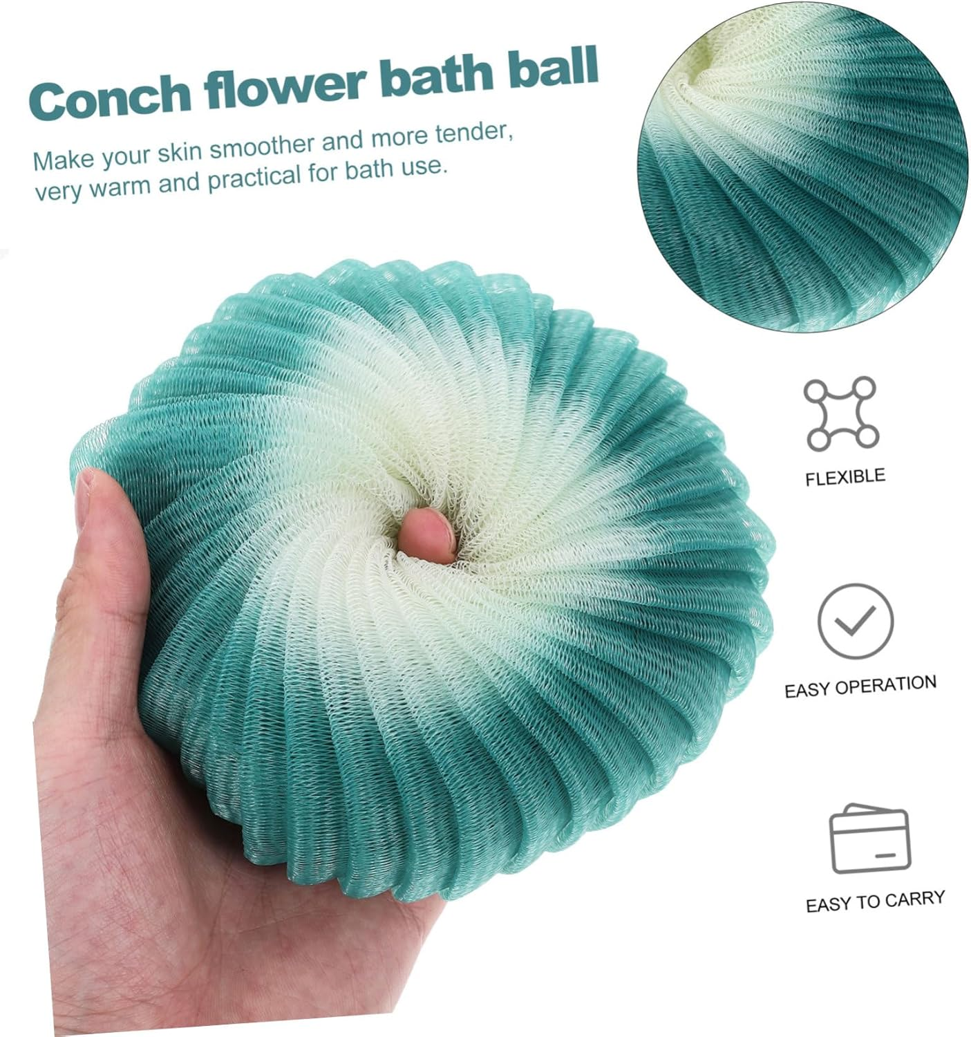 3Pcs Conch Flower Bath Ball Shower Loofah for Body Exfoliator Travel Friendly Bath Scrubber Made of Soft Material for Home and Showering image number 4