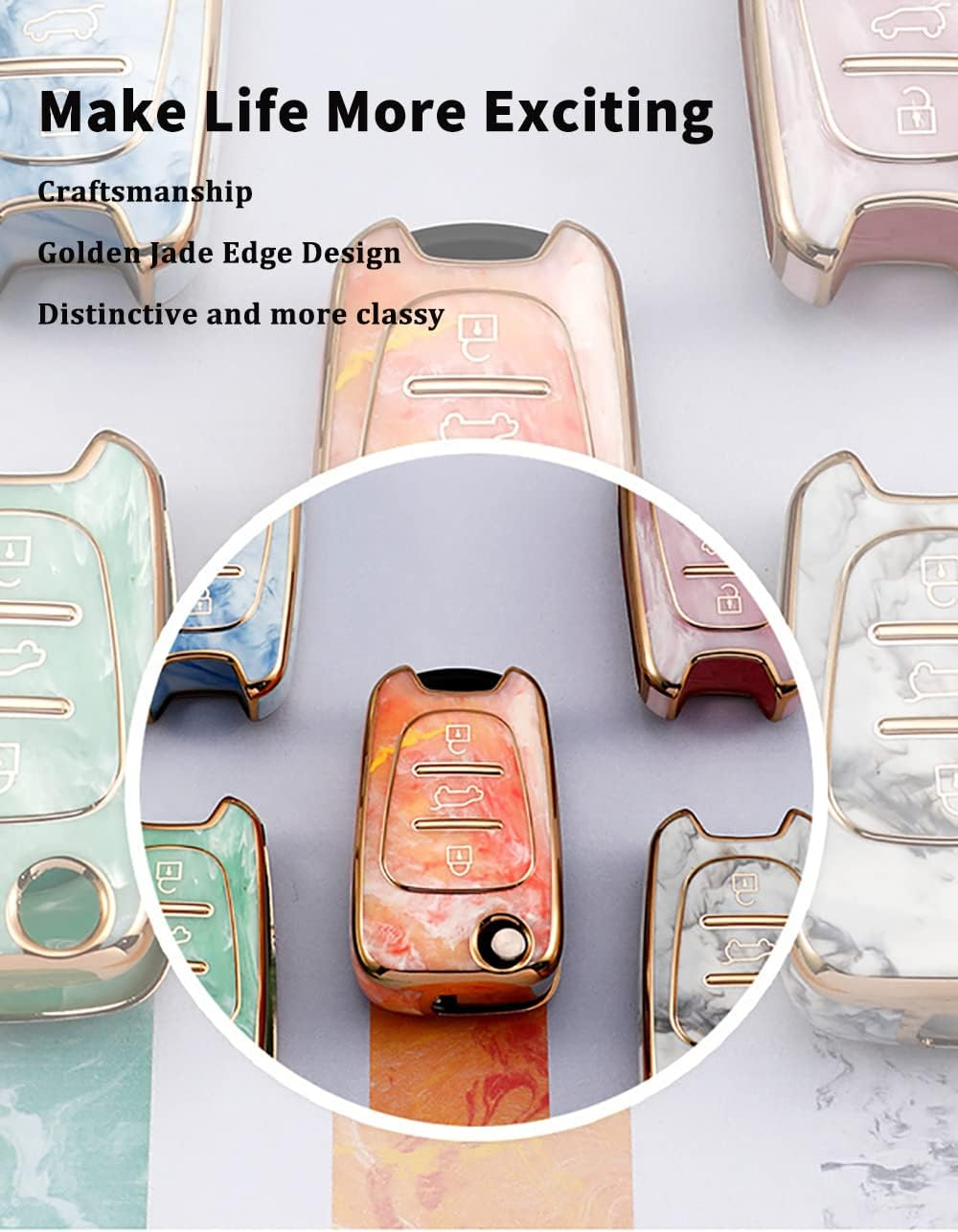 Ontto Tie-Dye TPU Car Key Fob Cover Fit for Hyundai Ix20 Ix35 I20 I30 I35 Elantra Kia Ceed Sportage Rio Sorento 3 Buttons Flip Key Case Keyring Remote Keychain Key Holder Accessories Pink - Pink image number 3