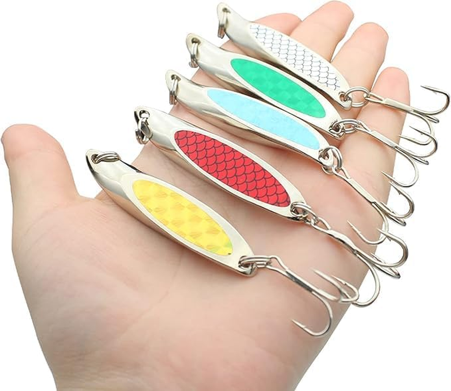 5 Pieces of Fishing Bait, Fishing Spoon, Single Hook Trout, Bass, Salmon, Freshwater, Saltwater, Metal Hook Suitable for Various Fish Species image number 4