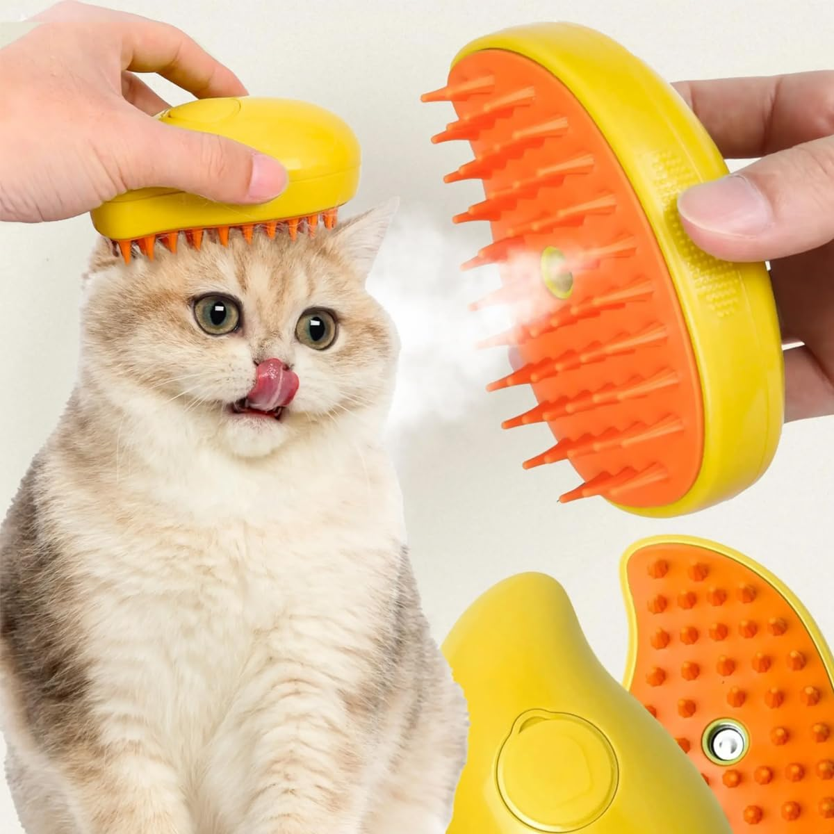 AIMALL Steamy Pet Brush, Electric Spray Cat Hair Brush, 3-In-1 Dog Steamer Brush for Bath, Plastic, 4.72 X 2.56 Inches image number 1