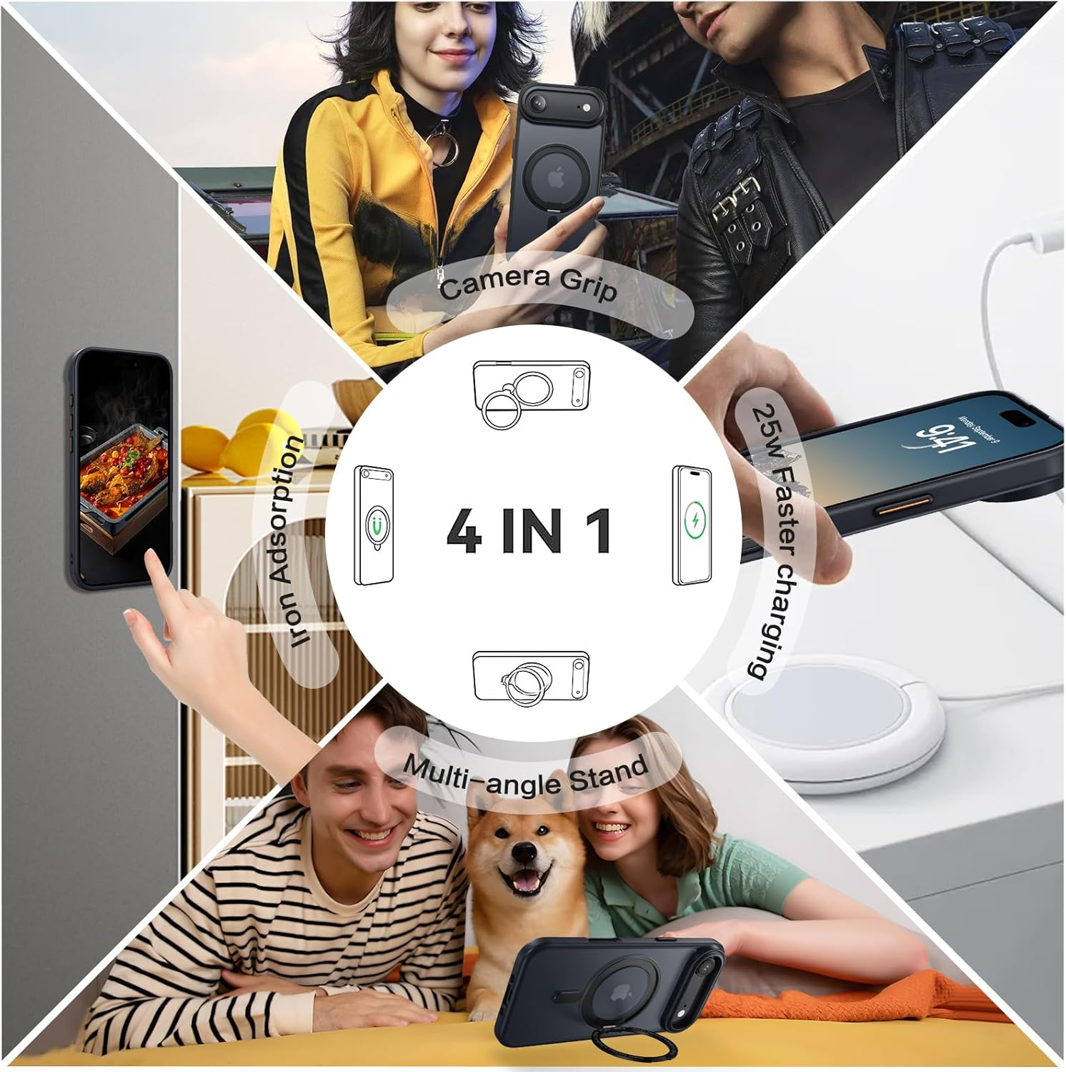 YINLAI for Iphone Air Case 6.5-Inch, Magnetic Compatible with Magsafe, with 360&deg; Rotatable Ring Stand, Anti-Fingerprint Skin-Friendly, Shockproof Full-Body Protective Iphone Air Case, Black image number 2