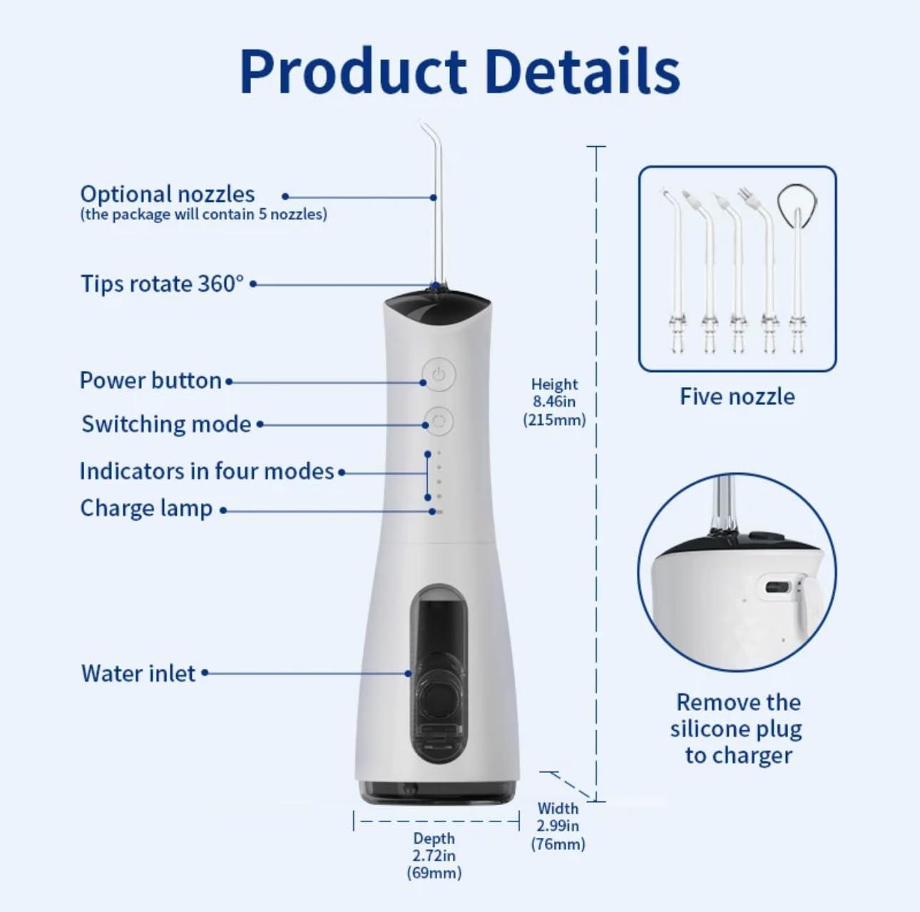 Water Flosser, Indemand Premium Quality Professional Oral Irrigator for Dental & Oral Care with 5 Tips, 4 Modes, 360&deg; Tip Rotation,300Ml Large Capacity IPX7 Waterproof