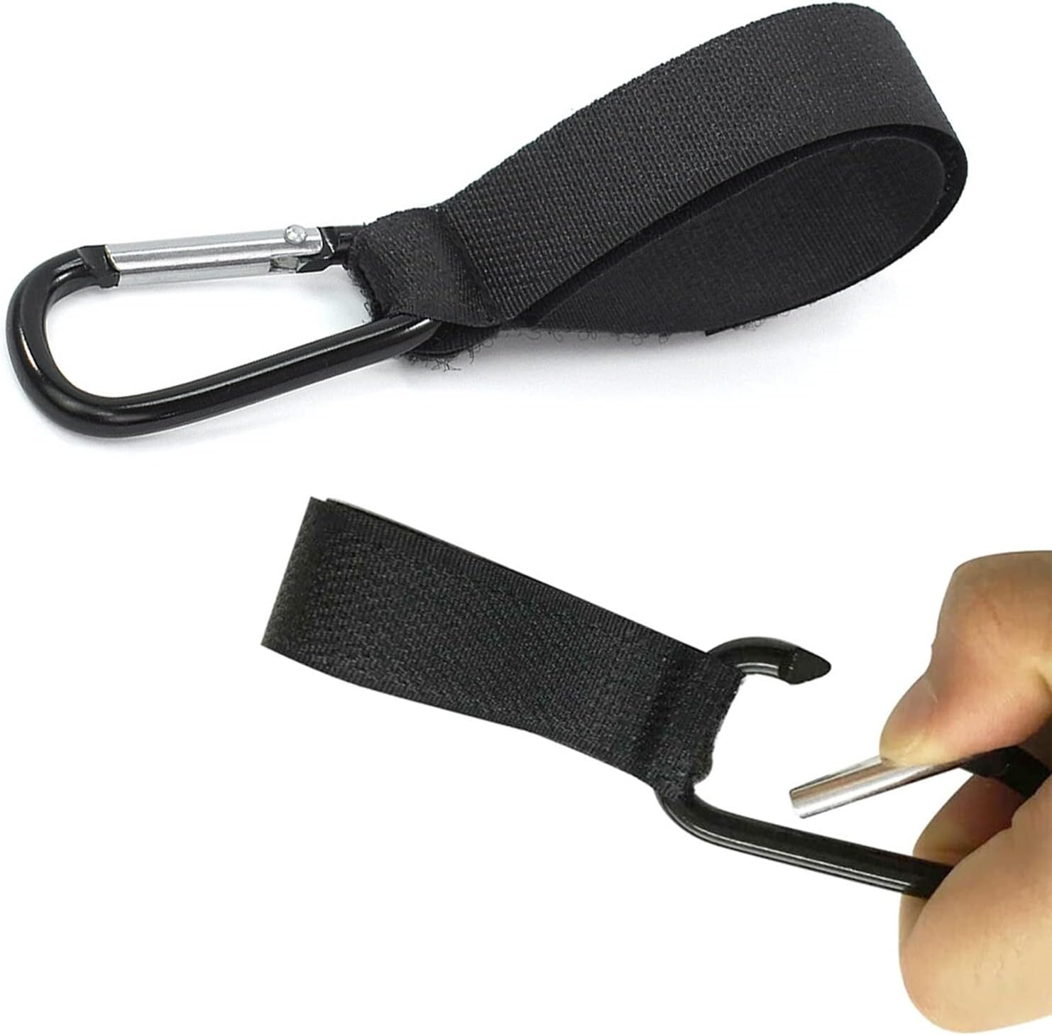 2Pcs Pram Hooks, Baby Stroller Hooks, Universal Clip Carrier Hanger for Shopping Bag and Baby Change Bag (Black) image number 2