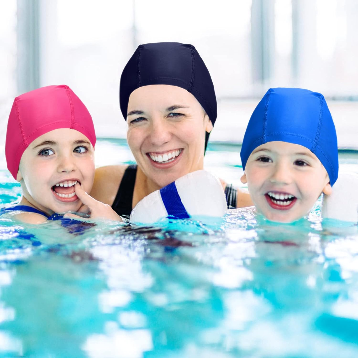 2 Pcs Elastic & Lightweight Swimming Caps, Comfortable Fabric Swimming Hats for Women Men Kids and Adults, Unisex Nylon/Non-Slip Bathing Caps for Long Short Hair image number 2