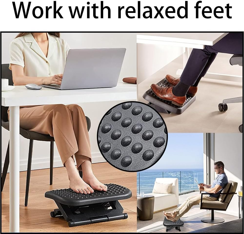 Adjustable under Desk Footrest,Ergonomic Foot Stool, Massage Foot Step,Tilting Footres,Office Pedal, for Improved Posture, Siatica and Orthopedic Relief image number 6
