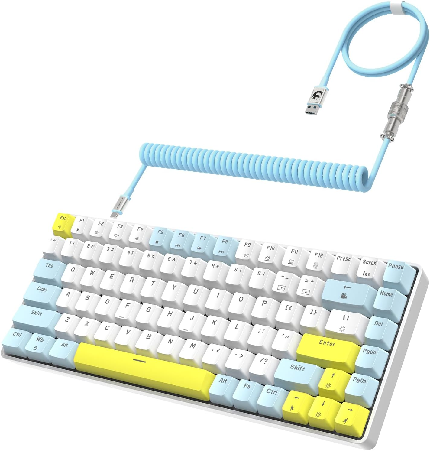 YINDIAO K84 75% Mechanical Gaming Keyboard,84 Keys TKL Layout Compact Keyboard,Hot Swappable,18 LED Backlit,Anti-Ghosting,With Pro Coiled USB-C Cable,Ergonomic,Portable,For Pc,Mac (Lemon,Red Switch) image number 1