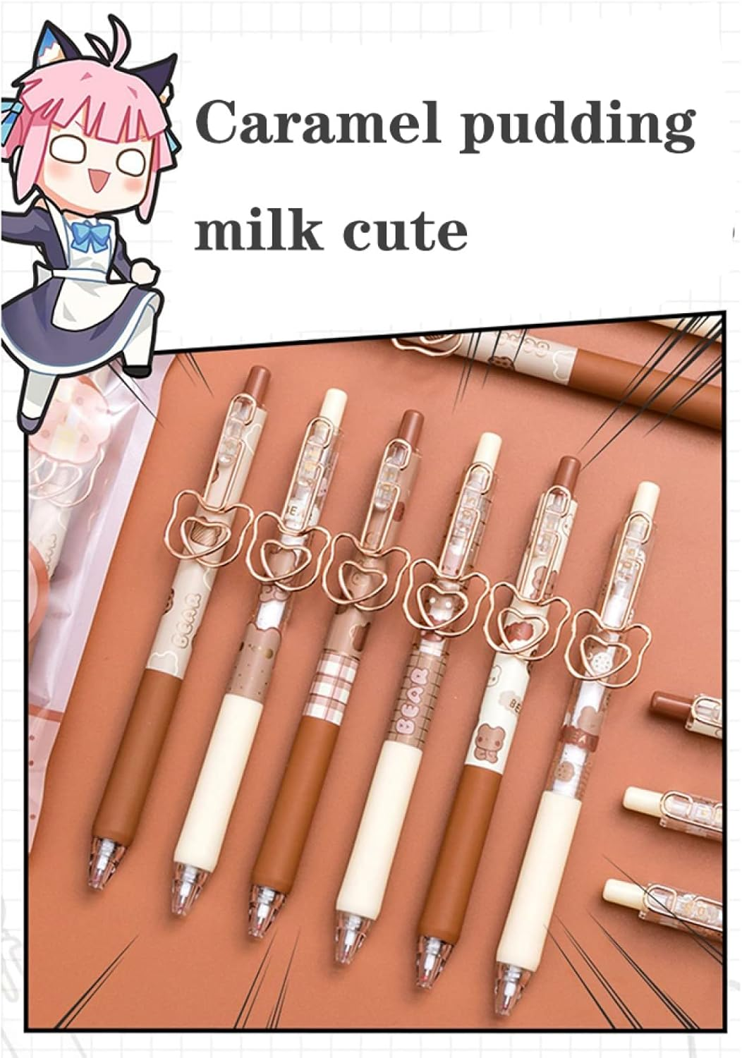 Kawaii Gel Pen Cute Bear Pen Ins Japanese Student Signature Pen Gel Pen Kawaii Stationery Cute Pen(Caramel Pudding Bear) image number 5