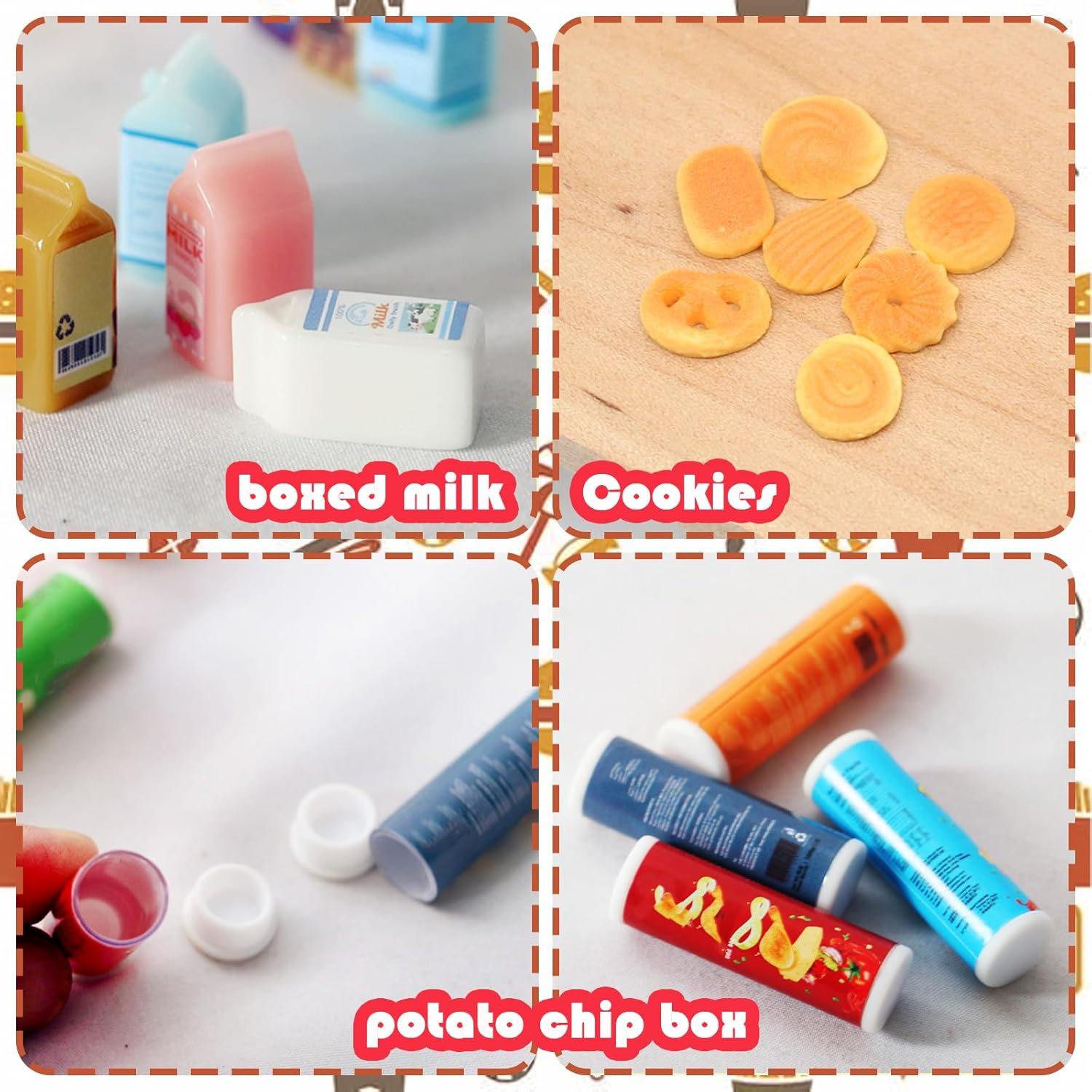 19 Pieces Miniature Food Drink, 1:12 Scale Miniature Dolls House Food Accessories, Mini Food Drink, Miniature Kitchen Accessories, Mini Pretend Play Food Set, for Barbie Doll House