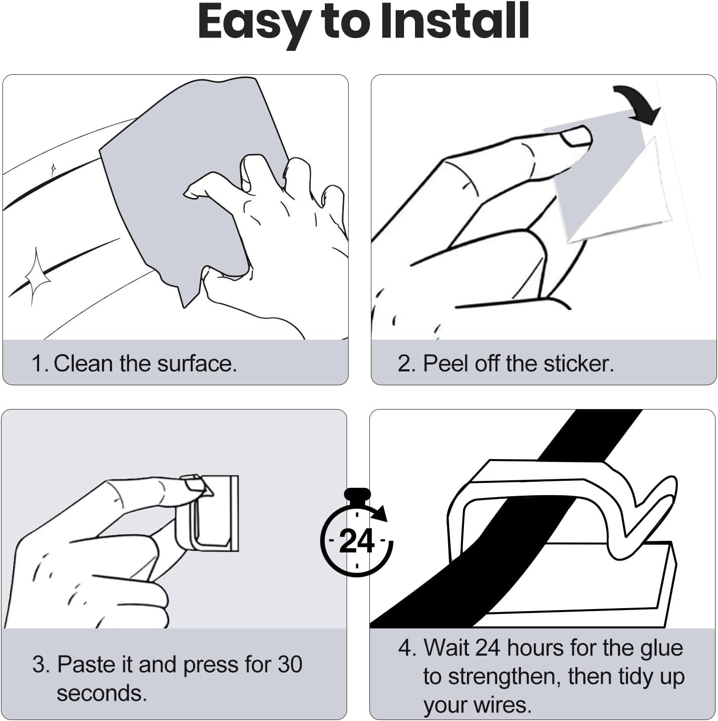 60 PCS Adhesive Cable Clips Clear, Wire Holders for Cords on Wall, Cable Staples Outdoor Wire Organizer Cord Management Strong for Ethernet, HDMI, TV, Desk, LED String Lights, Christmas Lights image number 3