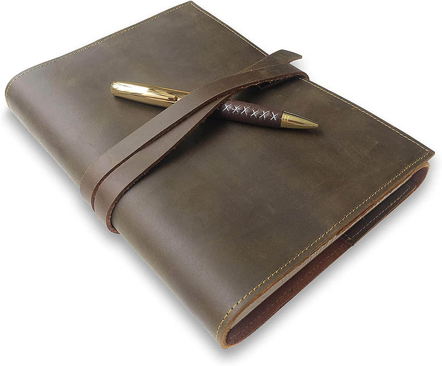 Refillable Leather Journal Gift Set | Vintage Handmade Leather Bound Notebook for Men & Women | 8.8" X 6.5" A5 Writing Leather Notebook Cover - Sketchbook, Diary to Write in | Plain Paper Pack + Pen image number 6