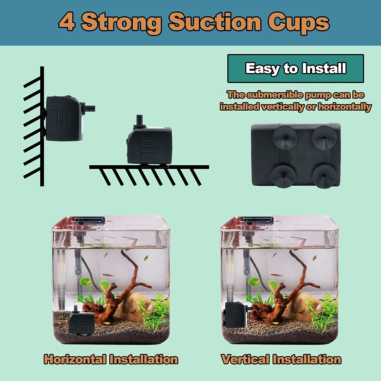 Submersible Pump, 25W Ultra Quiet Water Pump Small Submersible Pump for Fish Tank, 1800L/H Pond,Aquarium, Fountain, Statuary, Hydroponics image number 5