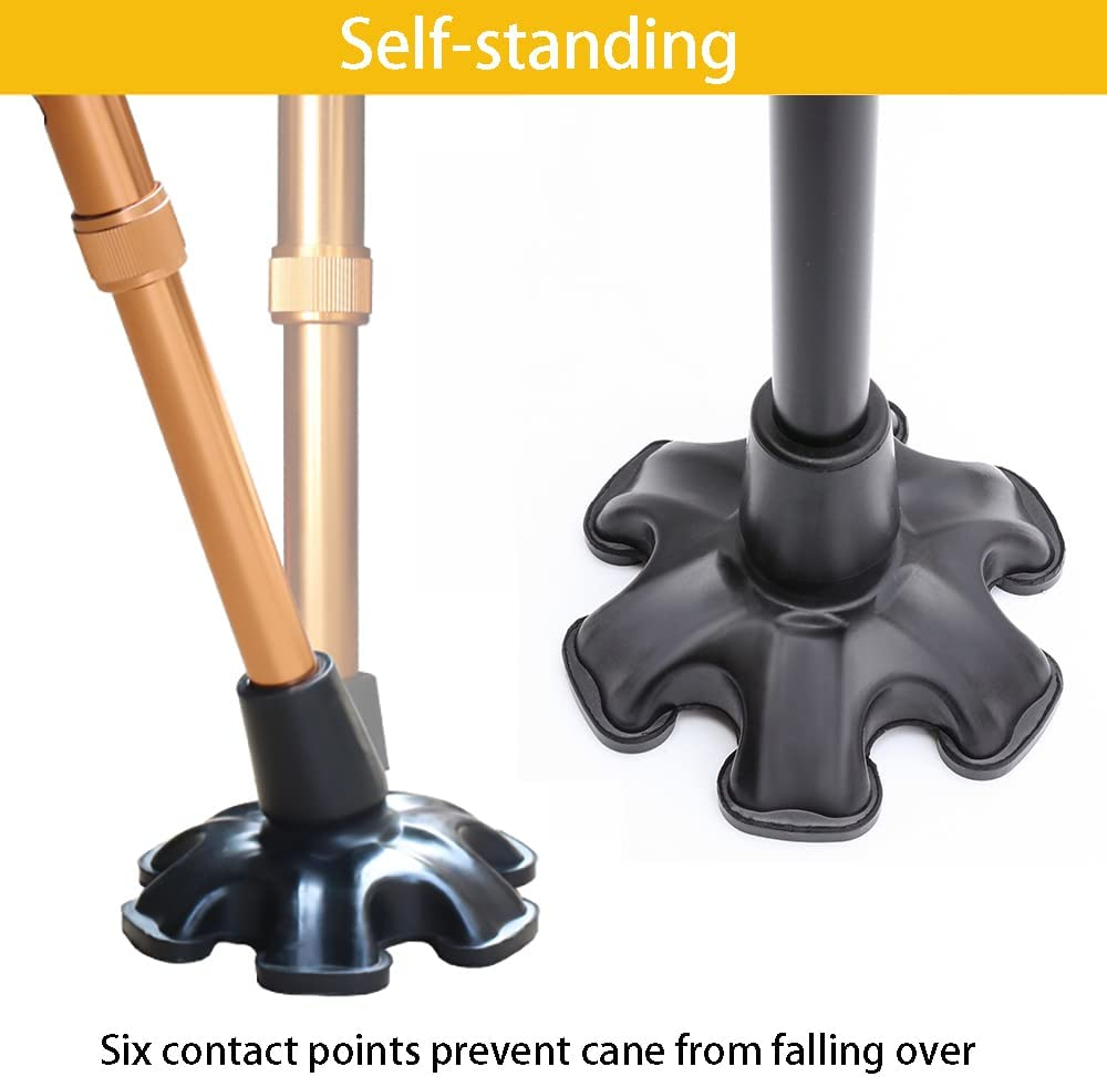 Cane Tip with 6 Support Rubber Foot for Walking Canes 3/4 Inch Shaft, Self-Standing, Anti-Slip Stable 6 Point Cane Tip Universal 6 Leg Attachment for Walking Stick (Black) image number 3