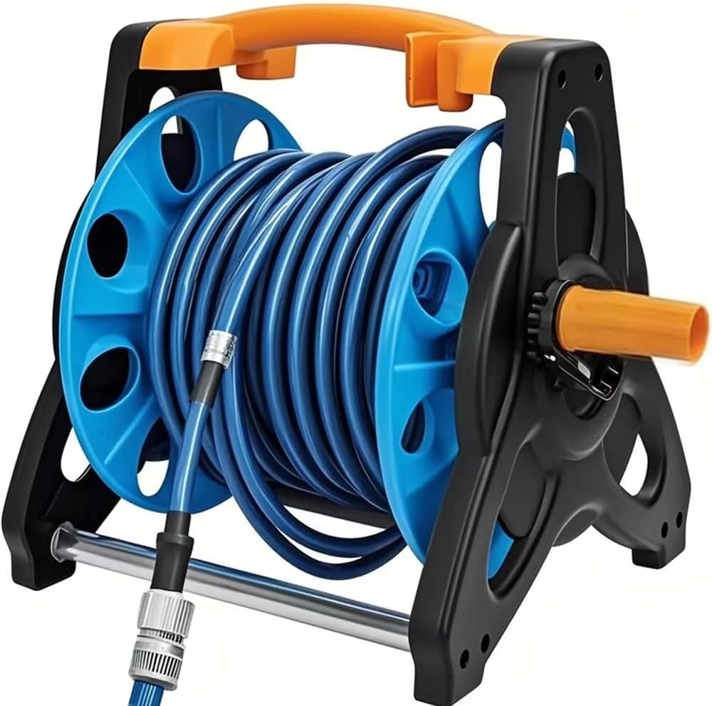 Portable Water Hose Reel Holder Garden Water Hose Rack Gardening Waterpipe Cart Storage, ABS Garden Hose Holder Cart Hand Push Water Pipe Storage Rack Organizer Hose Water Pipe Storage Rack Reel image number 6