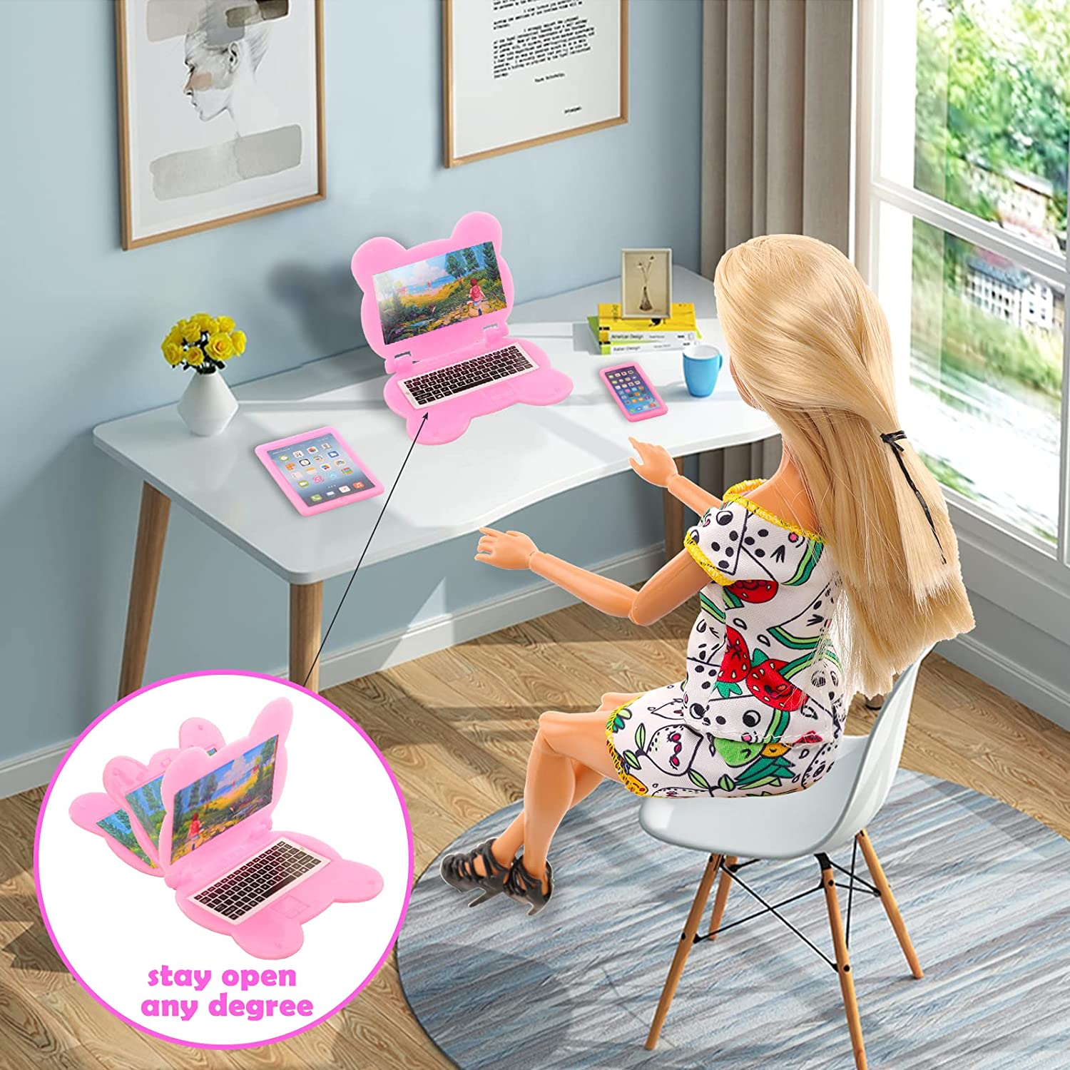 BARWA 52 Pack Doll Clothes and Accessories 3 Wedding Gown 6 Fashion Sequins Dresses 3 Tops 3 Pants 3 Swimsuits 5 Mini Skirts 32 Pcs Computer Shoes Hangers Cosmetic Accessories for 11.5 Inch Dolls image number 2