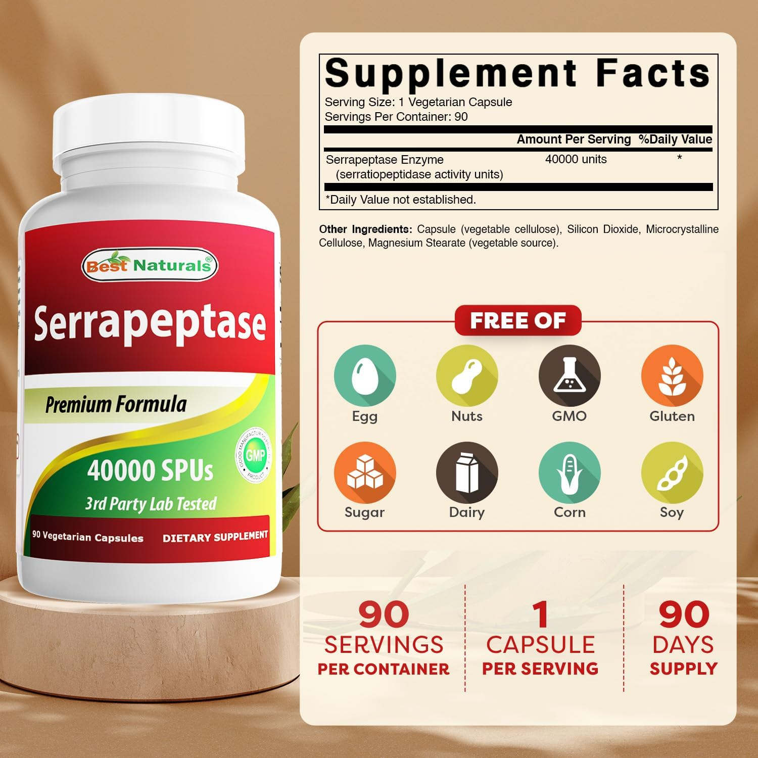 Best Naturals Serrapeptase 40000 Spus 90 Vcaps