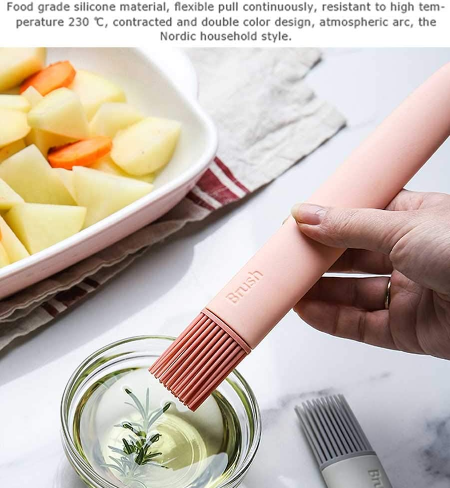 QUEENBAR Silicone Pastry Brush, Pink+Gray, Soft Food Grade Silicone Head, High Temp & Dishwasher Safe, BPA Free