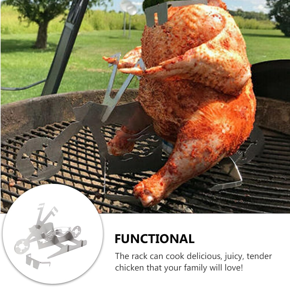HANABASS Novelty Chicken Holder for Grill Foldable Stainless Steel Roaster Rack Stand for Grill Oven Smoker Whole Chicken Roaster, Silver image number 2