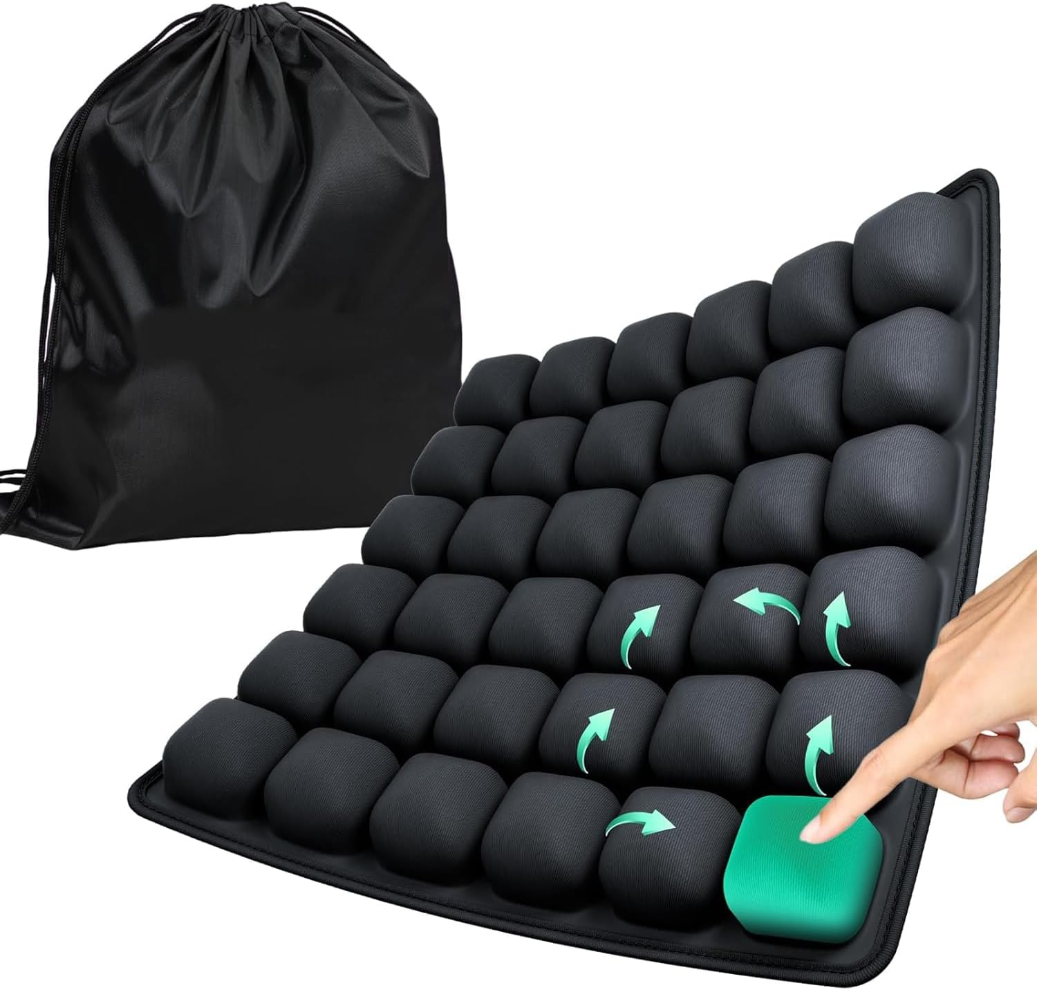 Quintin Travel Cushion,3D Air Cell Inflatable Air Seat Cushion with Storage Bag, Portable Travel Comfort Pad for Car, Office Chair, Wheelchair (Black) image number 3