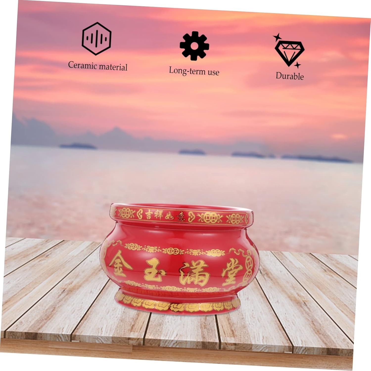 Ceramic Incense Burner Holder Red Incense Bowl Multi-Functional Decor for House image number 6