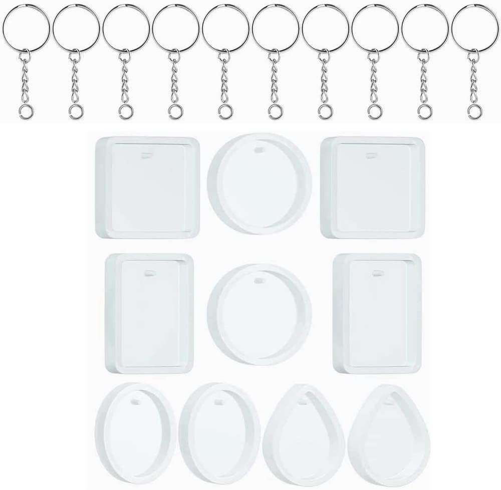 LALOCAPEYO 20 Pcs Silicone Resin Molds with Hanging Hole with Keychain Rings for Jewelry Making DIY Craft for Resin Jewelry Casting Molds, Silicone Molds Pendant Mold image number 4
