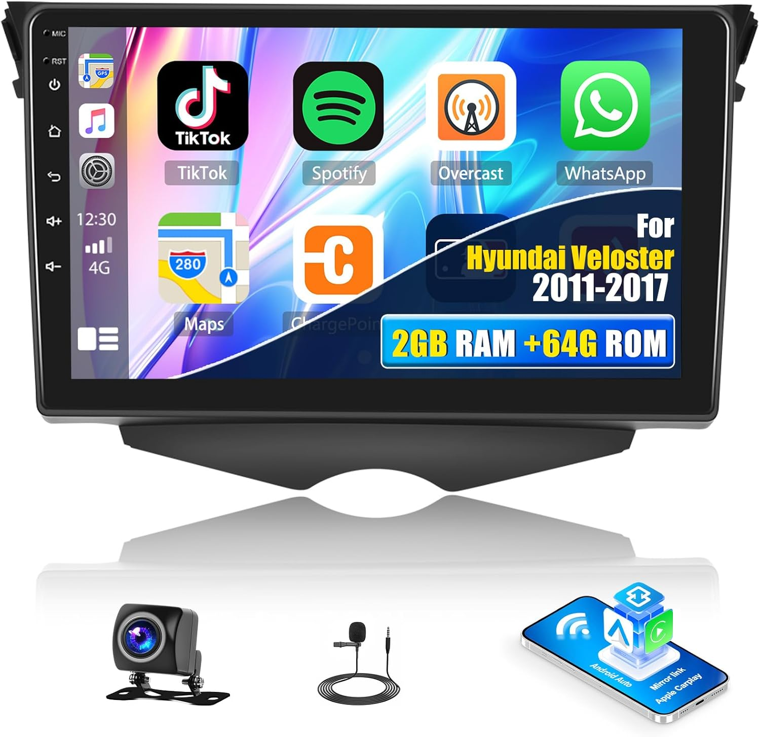 2+64G Android 13 Car Stereo for Hyundai Veloster 2011-2017 Upgrade Replacement Radio Carplay Android Auto 9 Inch Touchscreen Multimedia Player Head Unit FM Radio GPS Hifi Bluetooth+Ahd Camera&Mic image number 5