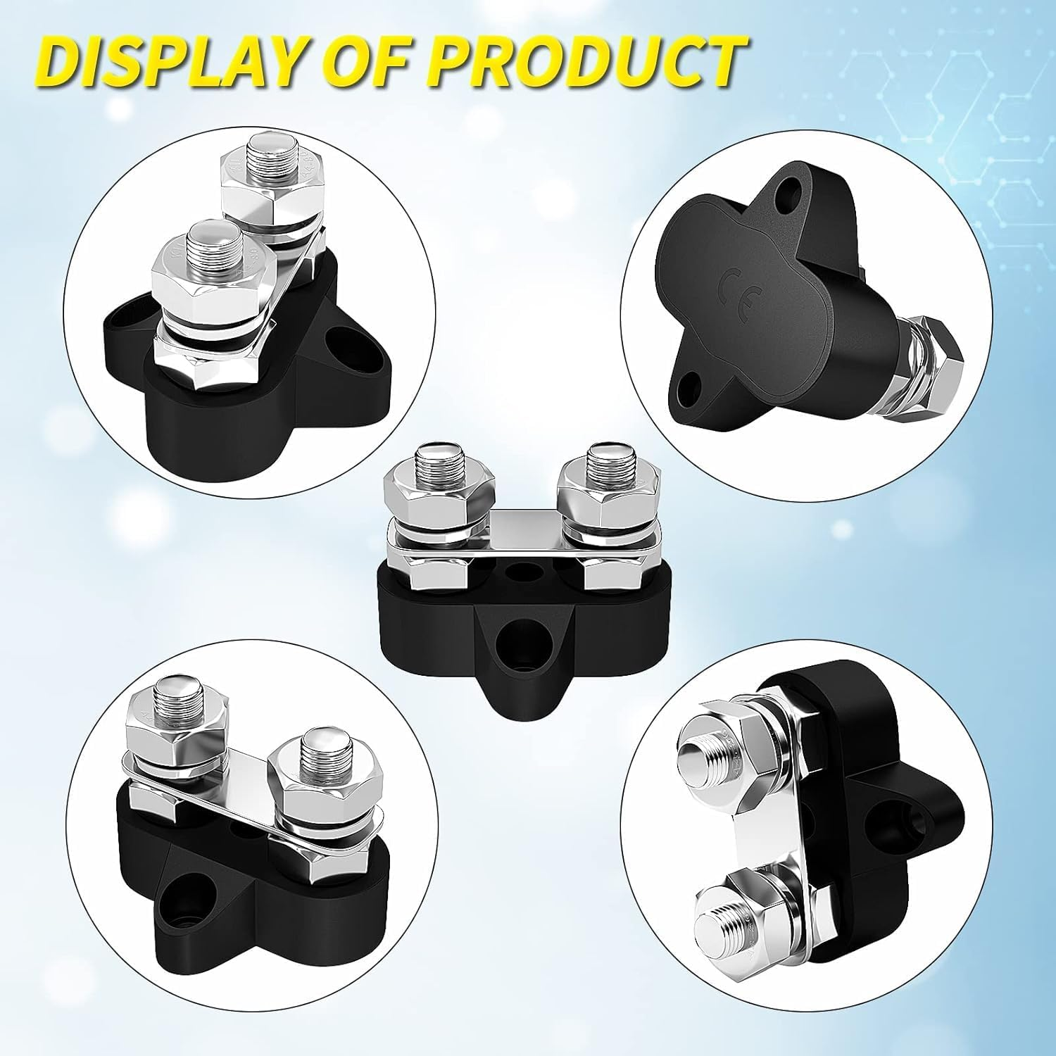 5/16" Bus Bar 12V 200A Battery Wire Power Distribution Terminal Block M8 Dual Studs Junction Block Post Positive&Negative Busbar for Auto Car Marine Boat