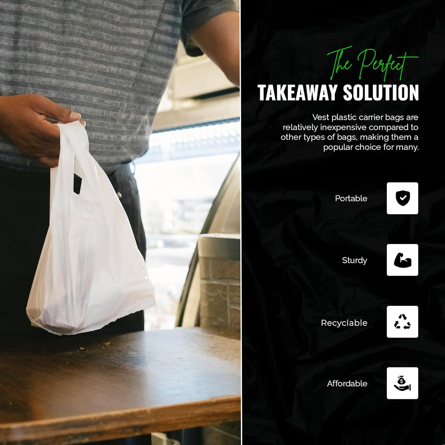 100 X Strong Medium White Plastic Vest Carrier Bags 10X15X18" *FREE P&P!* image number 4