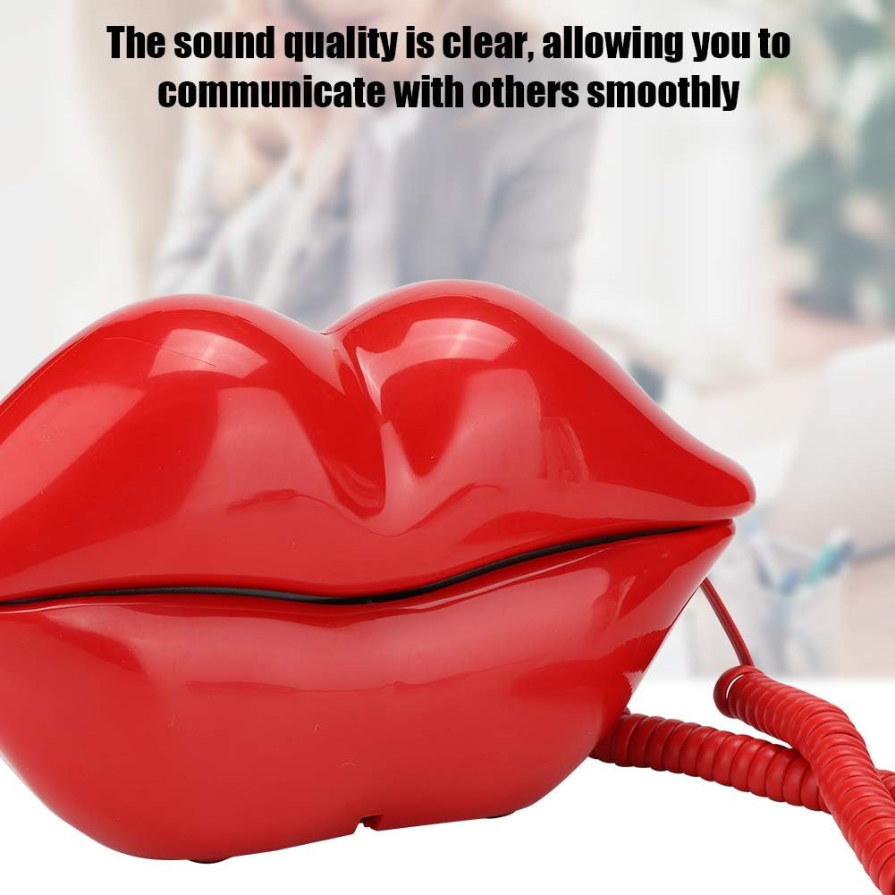 Funny Lip Telephone, Rose Red Mouth Corded Landline with Number Storage Function, Desktop Fixed Telephone for Office Home Decoration, Ideal Gift image number 4