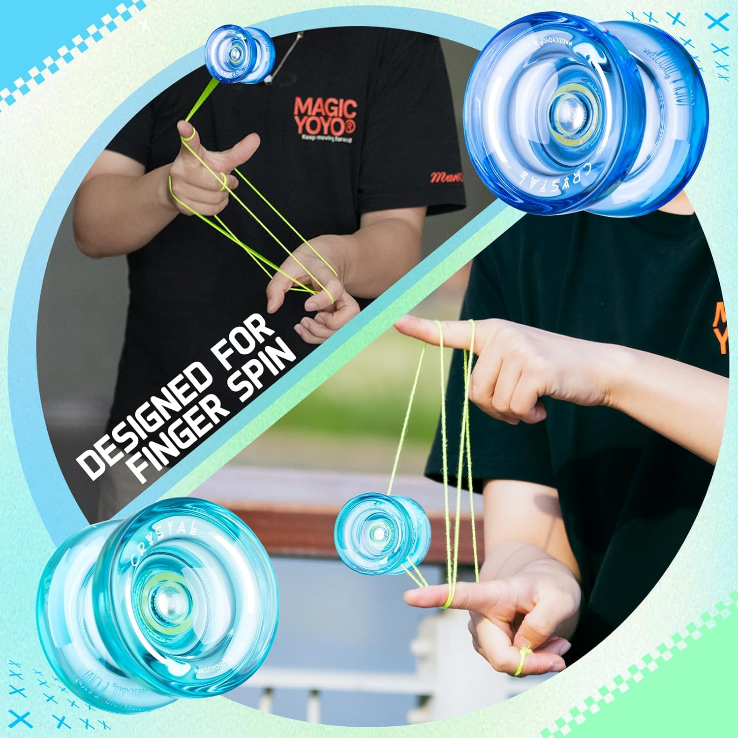 MAGICYOYO K2 plus Crystal Yoyos for Kids, Dual Purpose Responsive Yo-Yo for Beginner, Replacement Unresponsive Bearing for Intermediate, + 15 Strings, 3 Bags,3 Bearing Removers(Green + Blue + Orange) - Green + Blue + Orange image number 5