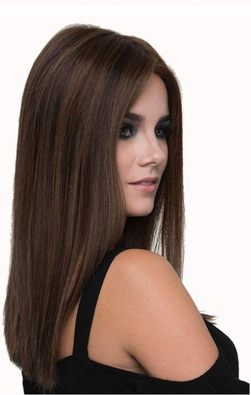 18 Inch Nature Straight Deep Brown Wigs for White Women Soft Hair Synthetic Wigs-A image number 2