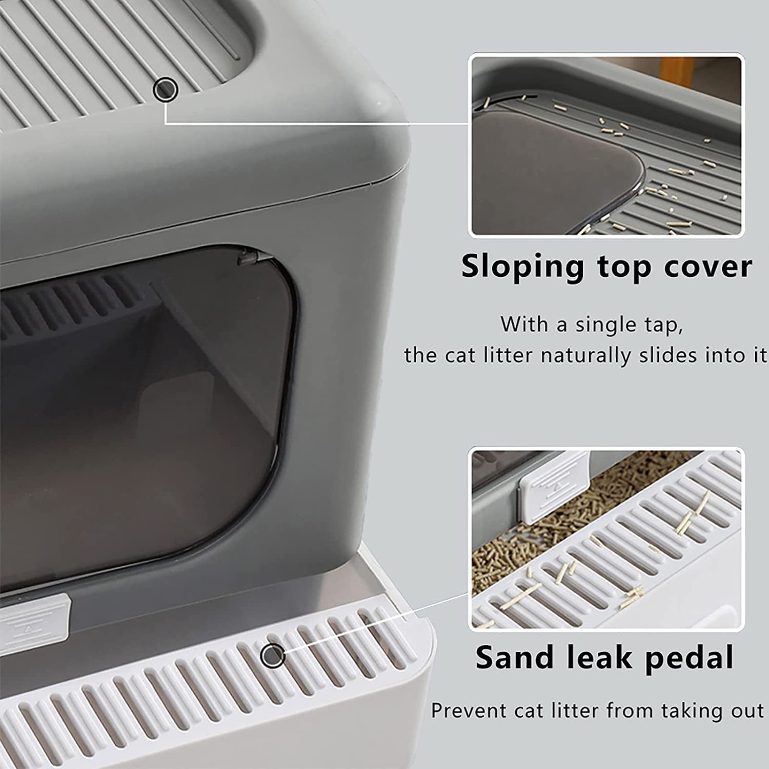 Large Foldable Cat Litter Box with Lid, Closed Cat Litter Boxes with Plastic Scoop, Drawer Type Top Entry Anti-Splashing Cat Potty, Covered Leak Proof Kitty Toilet Litter Pan (Grey) image number 2