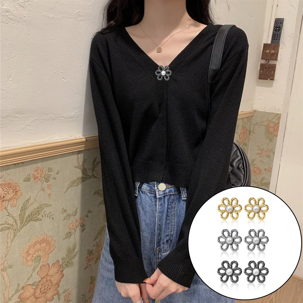 Pant Waist Tightener, 6 PCS Flower Shape Adjustable No Sewing Buttons for Loose Jeans, Pants, Skirts, Sleeves (3 Styles) image number 4