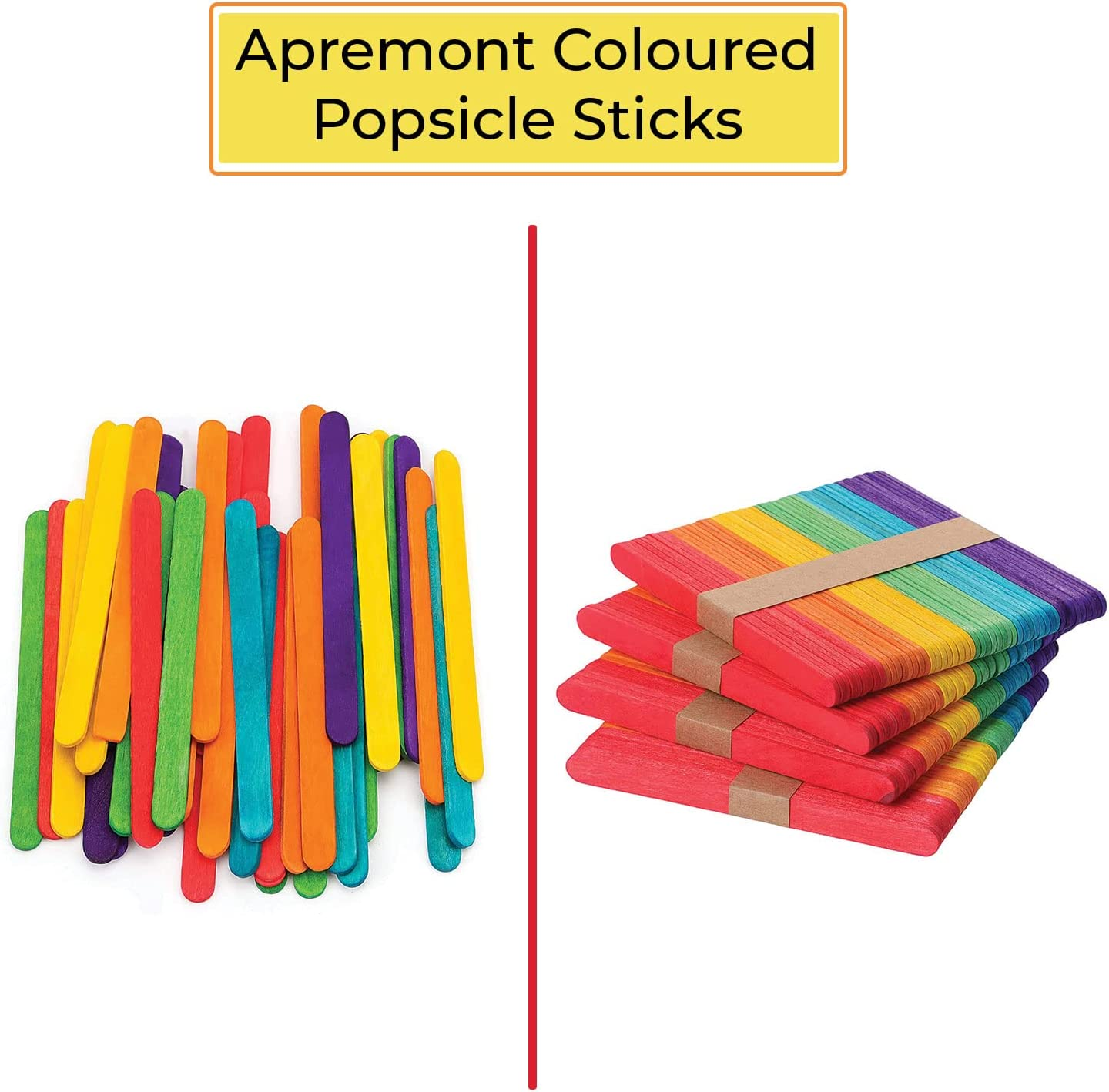 200 Pcs Assorted Colored Wooden Craft Sticks, Rainbow Popsicle Stick, Arts and Crafts, Best for DIY Games Making, Building Designs or Kids Education, 4.5 Inch Long image number 5