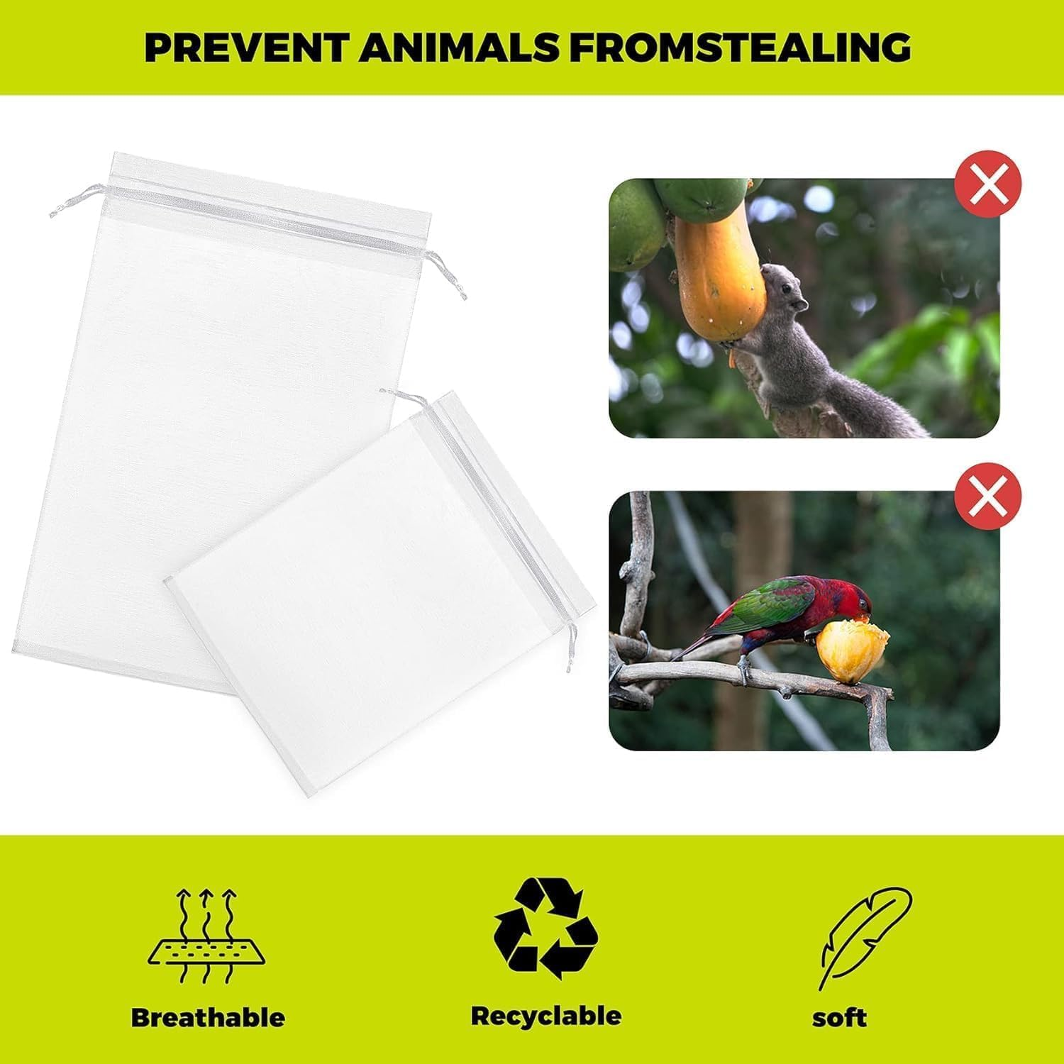 50Pcs Fruit Protect Bags, Reusable Mesh Garden Netting Protection Bag for Plants Vegetables for Plant/Fruit/Flower (Green, 8 * 12Inch) image number 4