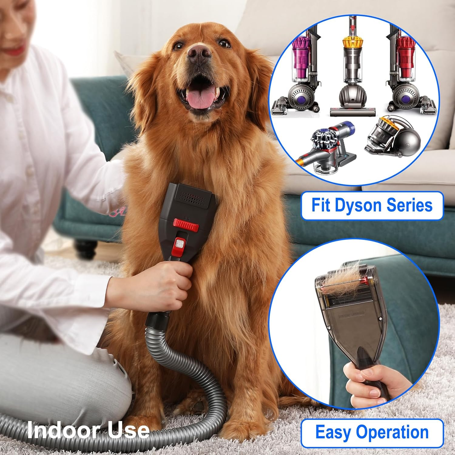 Pet Shedding Brush Kit Compatible with Dyson V15 V11 V10 V8 V7 V6, Vacuum Attachment as Cat and Dog Hair Grooming Brush with 3.3Ft Extension Hose plus Converting Adaptor image number 4