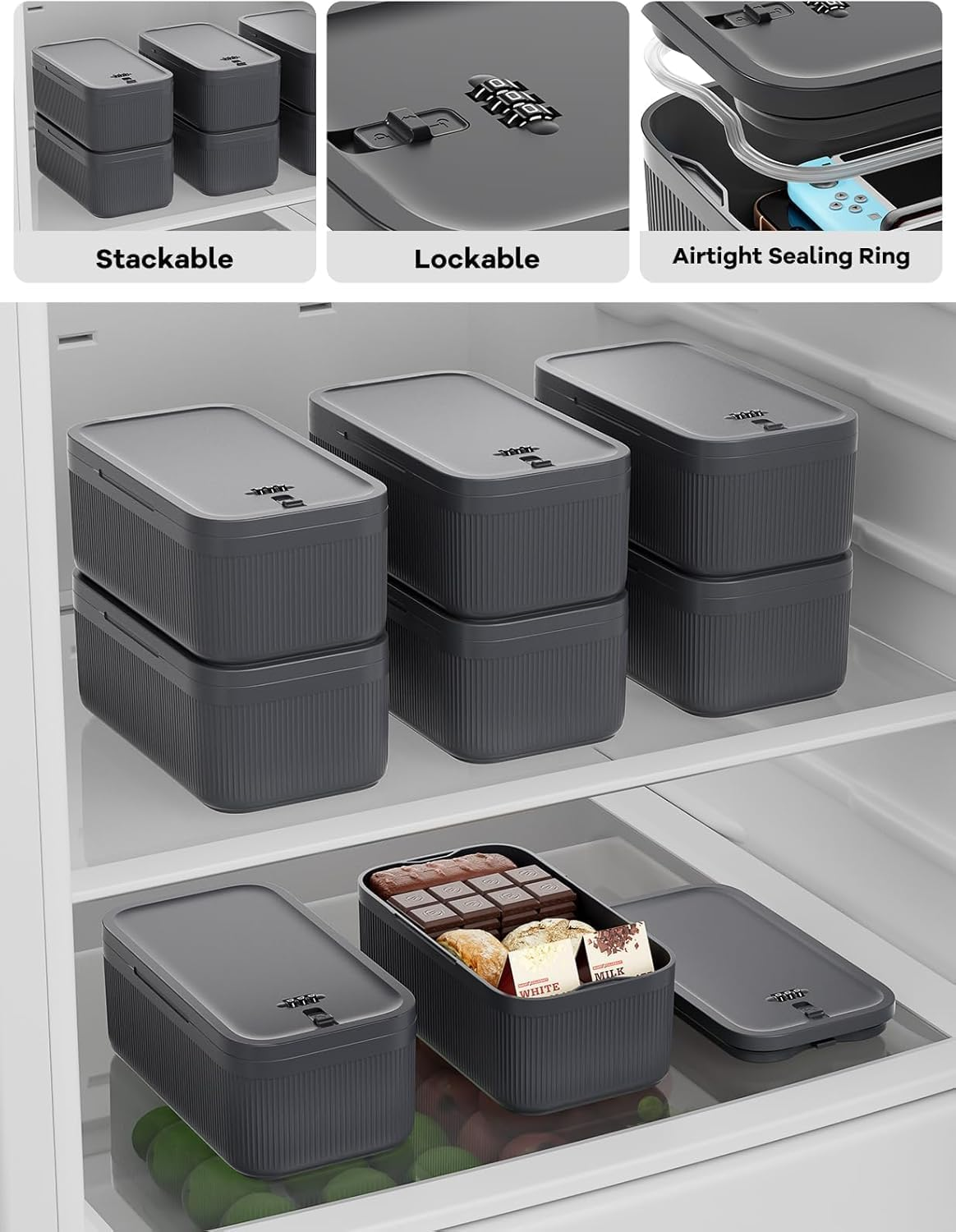 Phone Lock Box Medication Safe, Small 2L Medicine Lockable Storage with Code for First Aid Kits, Food Lock Box with Locking Lid for Home Fridge Freezer/Personal Items (Blue) image number 4