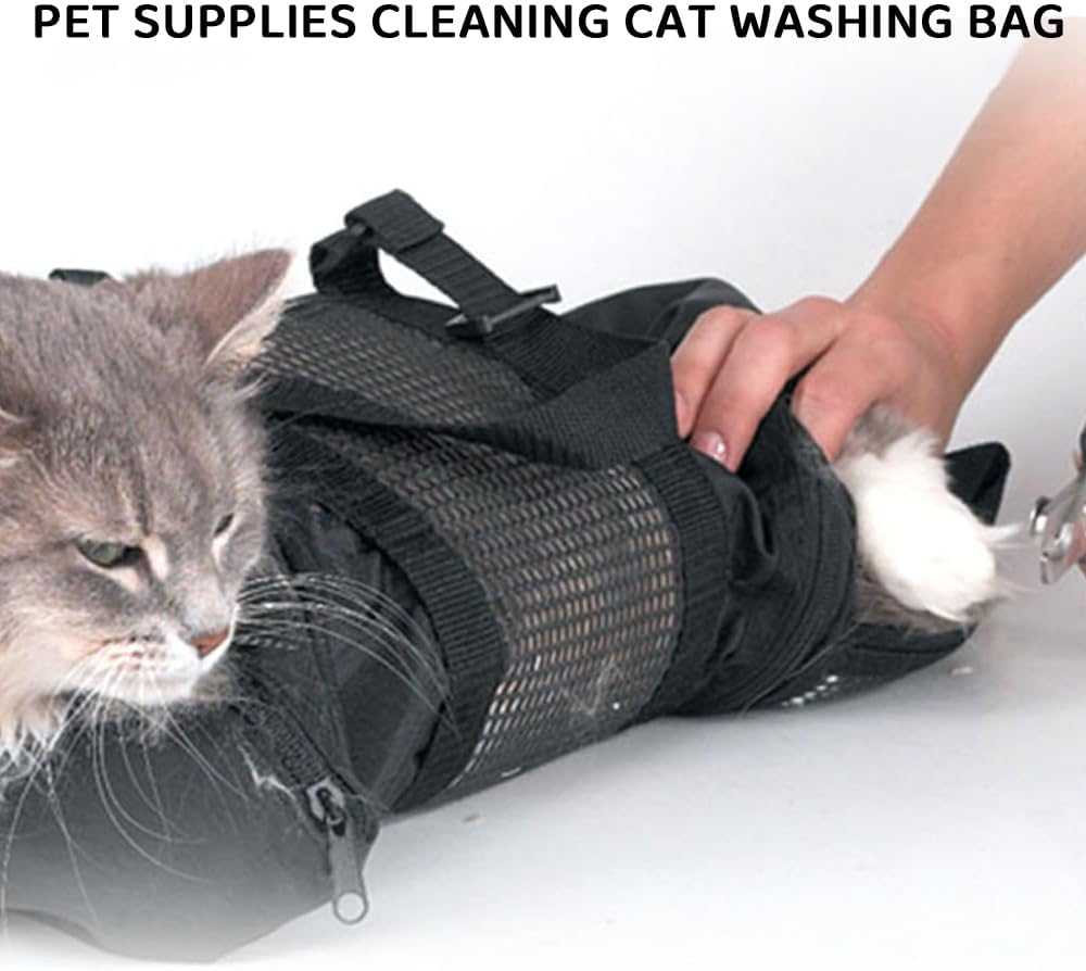Breathable Adjustable Cat Grooming Bag with Muzzle, Anti-Scratch Restraint for Nail Trimming, Bathing, Ear Cleaning & Dental Care, Portable, Wear-Resistant Pet Grooming Bag image number 1